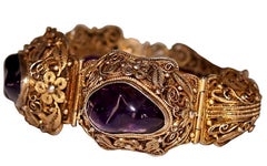 Circa 1940s Chinese Gold-Plated Sterling Silver Amethyst Bracelet