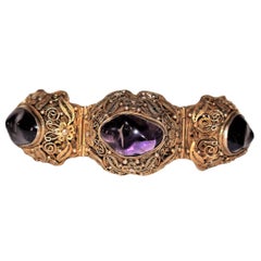 Vintage Circa 1940s Chinese Gold-Plated Sterling Silver Amethyst Bracelet