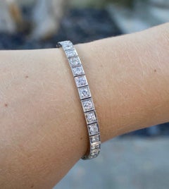Diamond Tennis Bracelet in White Gold 6.50 Carat, circa 1940s