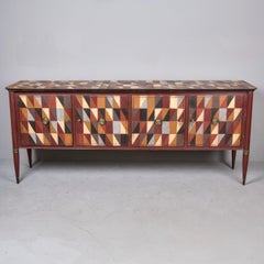 Circa 1940s English Console Cabinet with Original Harlequin Painted Finish