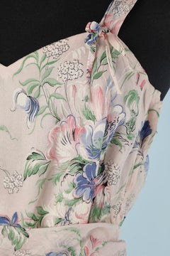 Circa 1940's flower print cotton organdy long cocktail dress