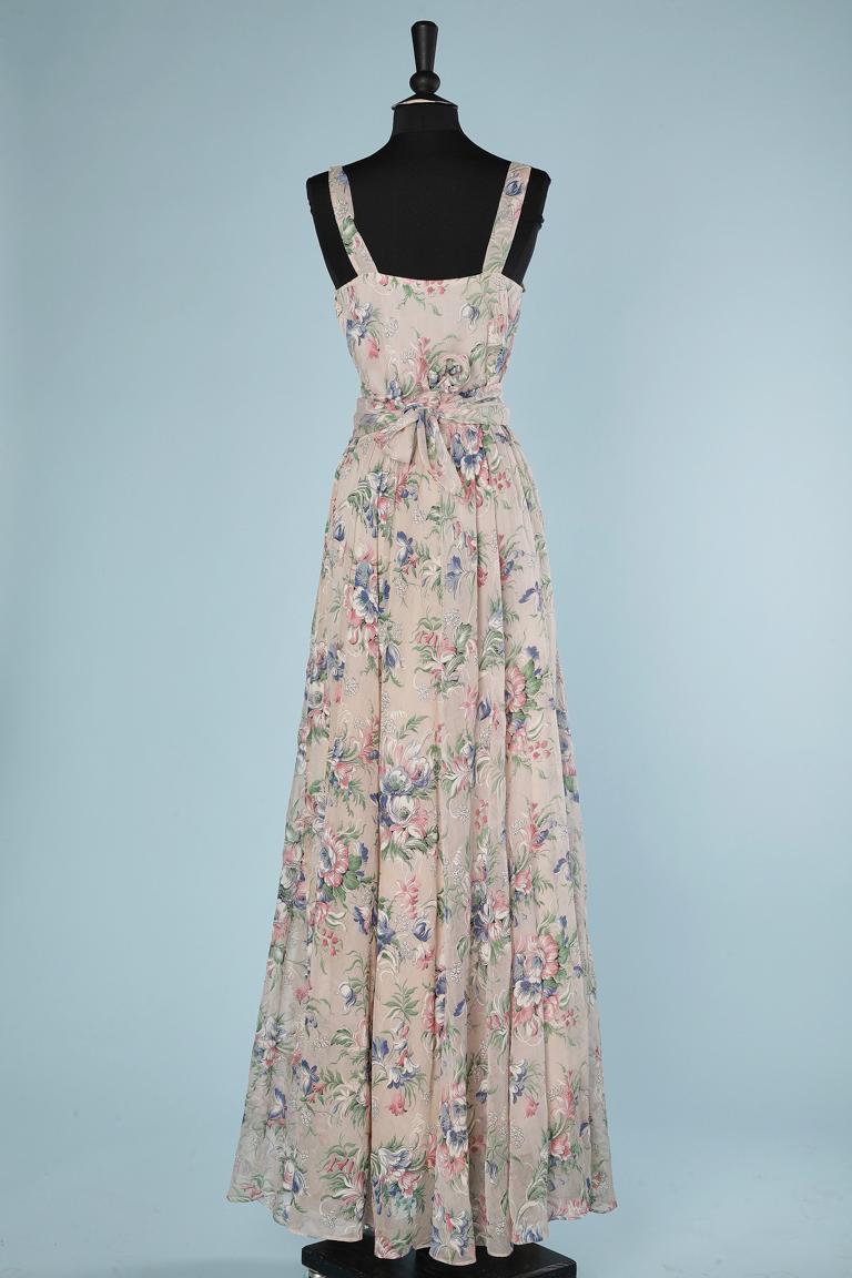 Circa 1940's flower print cotton organdy long cocktail dress  For Sale 2