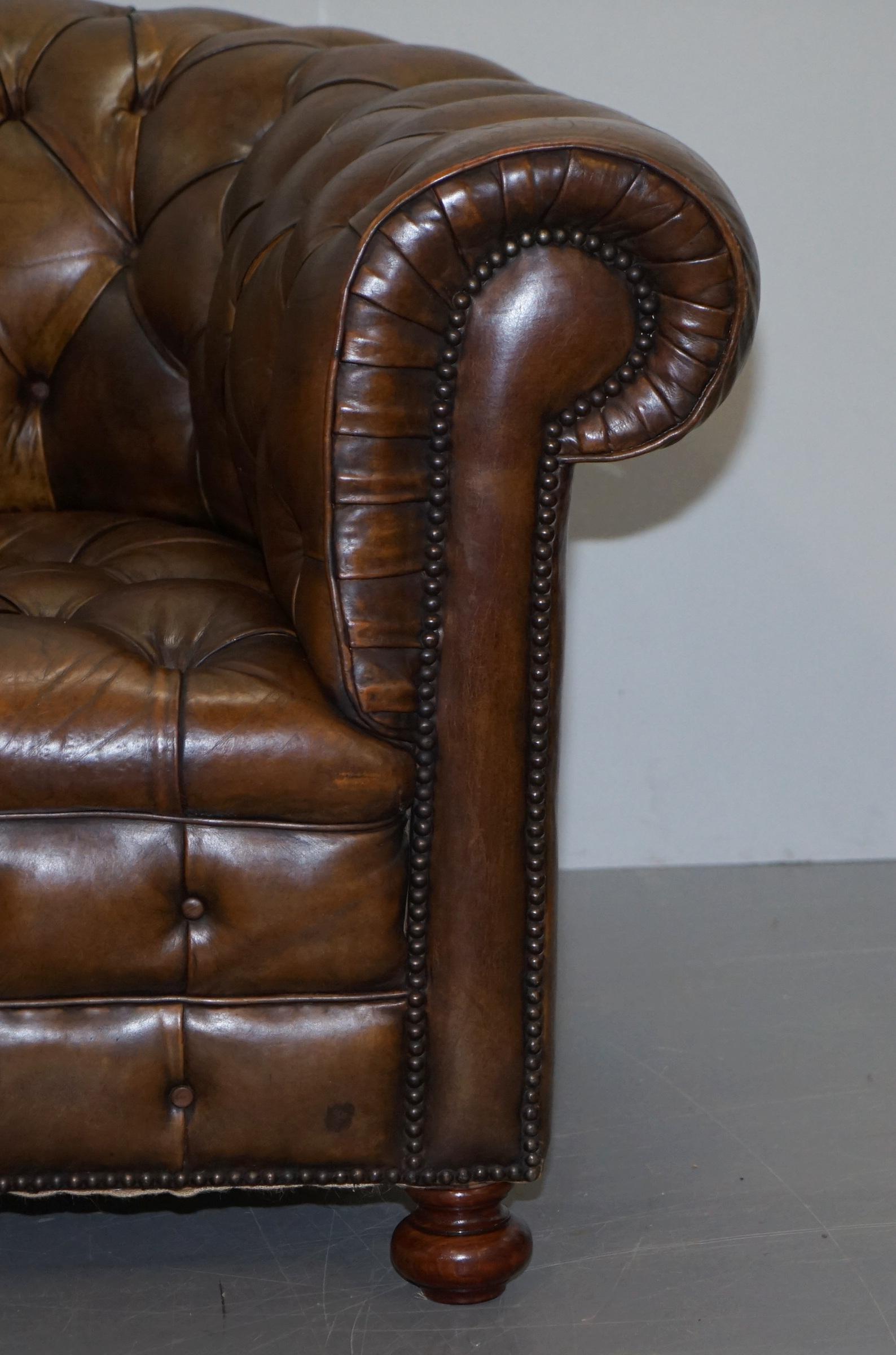Hand Dyed Brown Leather Fully Buttoned Chesterfield Club Armchair, circa 1940s 6