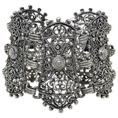 Circa 1940s Jeray Estruscan-Revival Silvertone Large LInk Bracelet