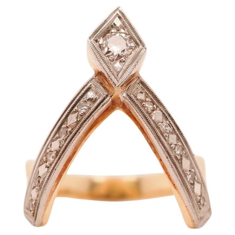 Circa 1940s Old European Diamond V shape Ring