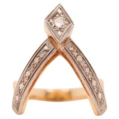 Vintage Circa 1940s Old European Diamond V shape Ring