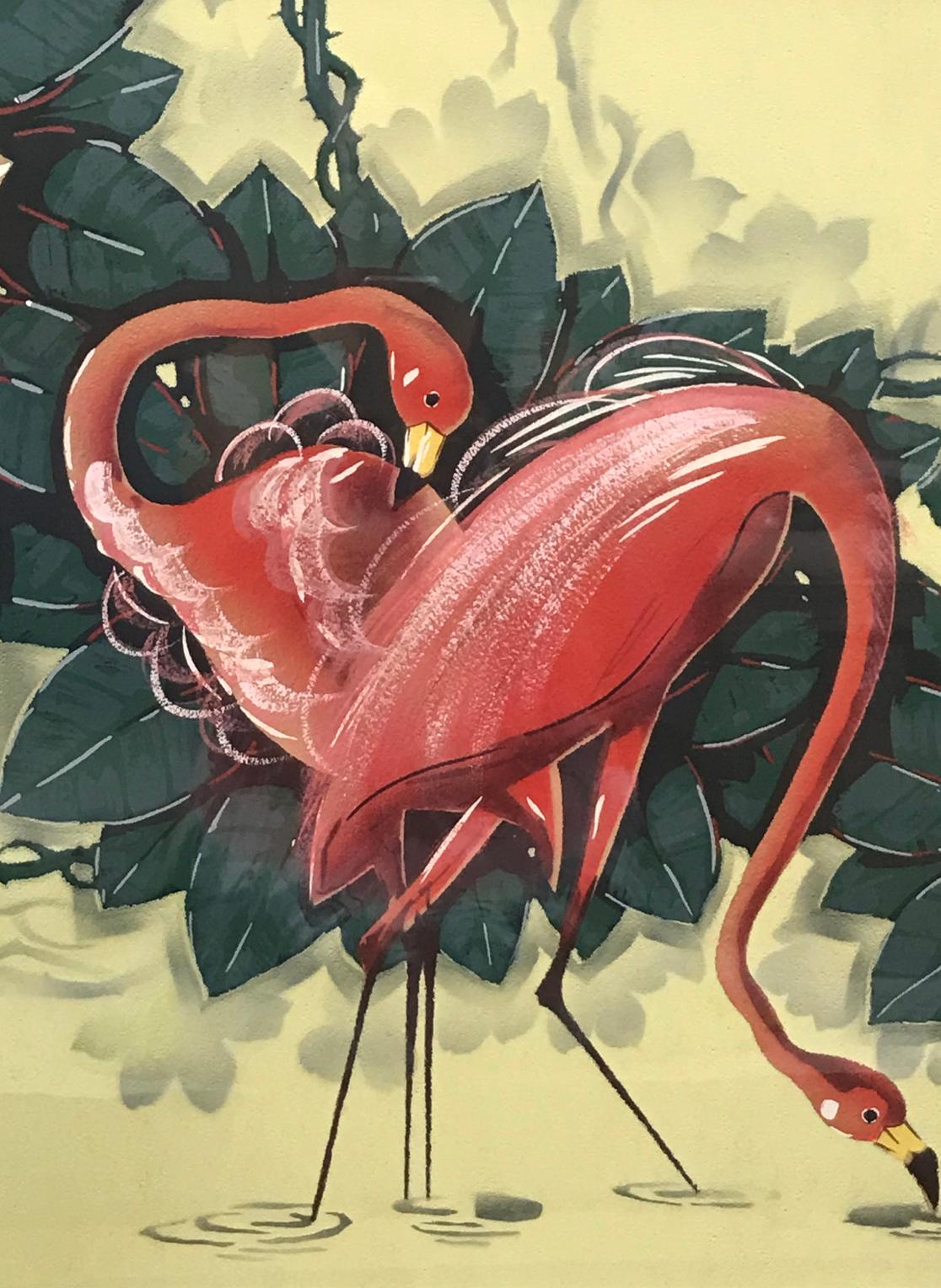 A original find of Billy Seay's Flamingos, this painting was commissioned by Turner Manufacturing Company, Circa 1940's. It is an airbrush over a print. Very cool concept.
An of course Pink Flamingos is such a great subject and always makes for an