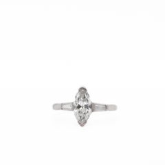 Circa 1940s Platinum Antique Moval 1.21ct GIA Diamond Engagement Ring