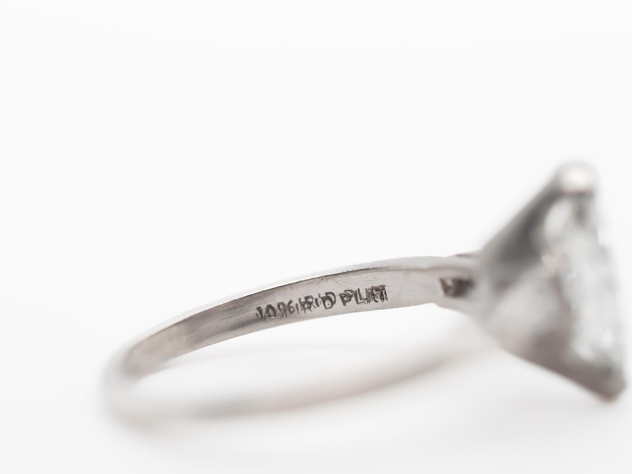Circa 1940s Platinum Antique Moval 1.21ct GIA Diamond Engagement Ring In Good Condition For Sale In Hicksville, NY
