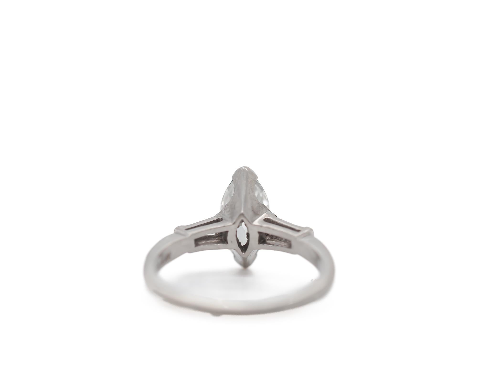 Circa 1940s Platinum Antique Moval 1.21ct GIA Diamond Engagement Ring For Sale 3