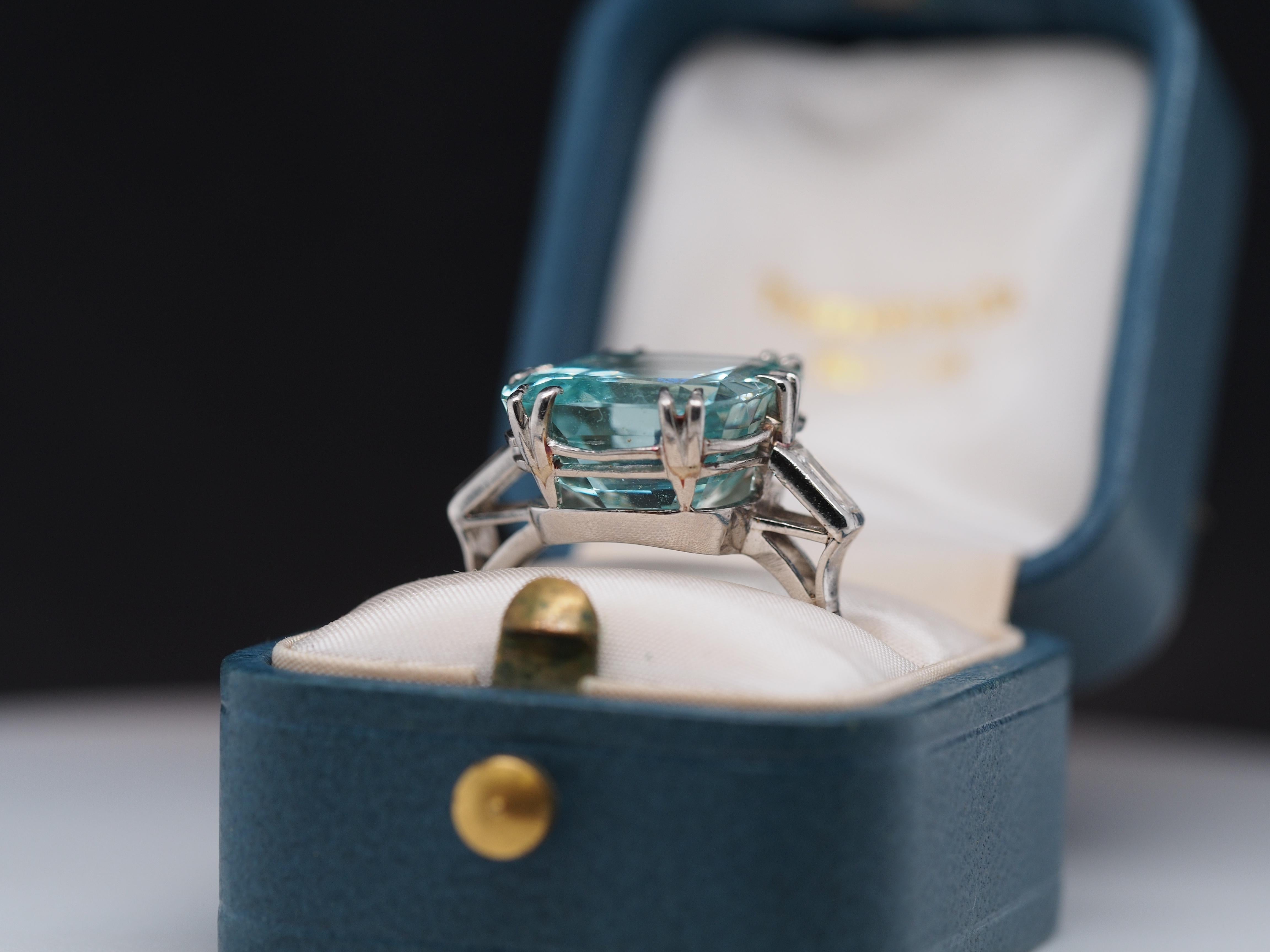 Platin-Art-Déco-Aquamarinring, ca. 1940er Jahre (Art déco)