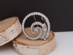 Circa 1940s Platinum Art Deco Diamond Circular Swirl Brooch and Pendant