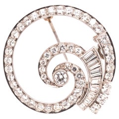 Vintage Circa 1940s Platinum Art Deco Diamond Circular Swirl Brooch and Pendant