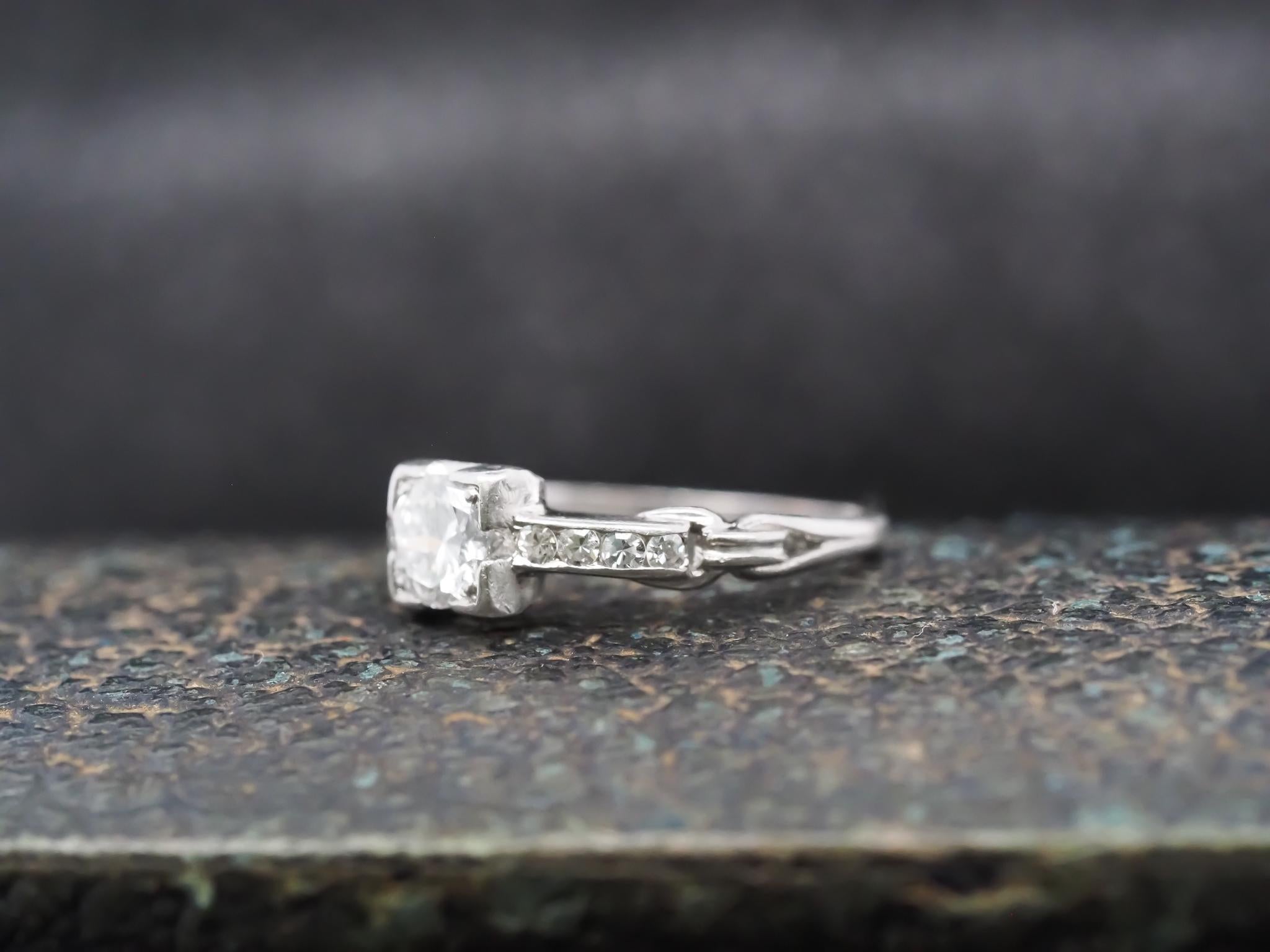 Circa 1940s Platinum Art Deco Diamond Engagement Ring For Sale 1