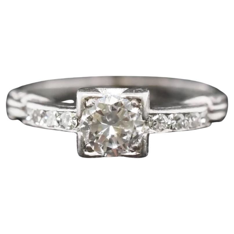Circa 1940s Platinum Art Deco Diamond Engagement Ring