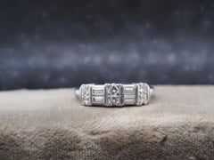 Circa 1940s Platinum Baguette and Round Diamond Two Row Band Ring