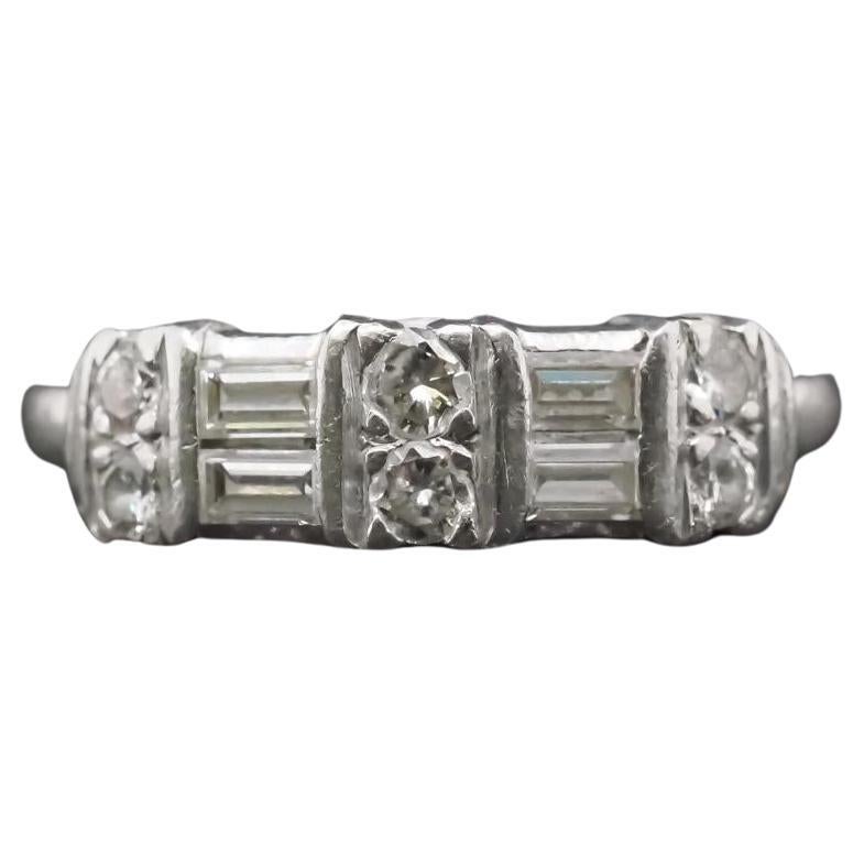 Circa 1940s Platinum Baguette and Round Diamond Two Row Band Ring