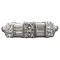Circa 1940s Platinum Baguette and Round Diamond Two Row Band Ring