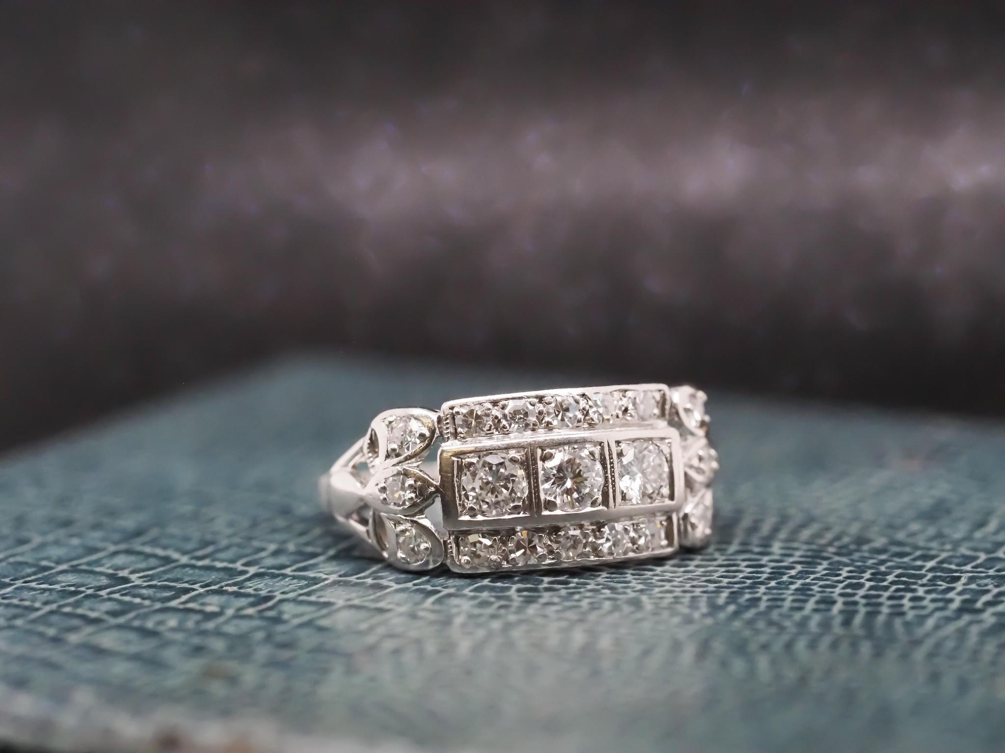 Circa 1940s Platinum Diamond Engagement Ring In Good Condition For Sale In Hicksville, NY