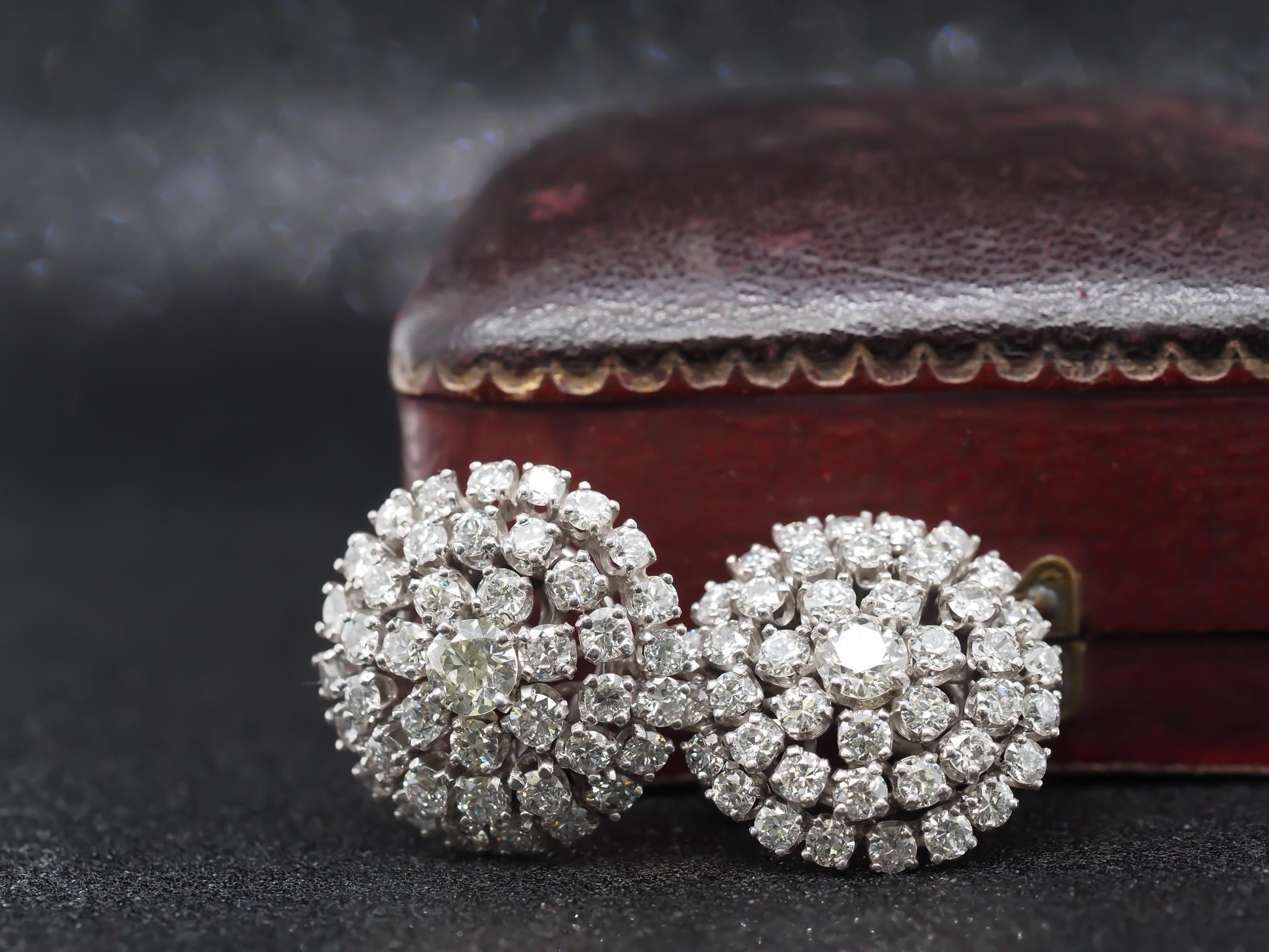 Circa 1940s Platinum Old European Diamond Cluster Earrings - VHK#261a In Good Condition For Sale In Hicksville, NY