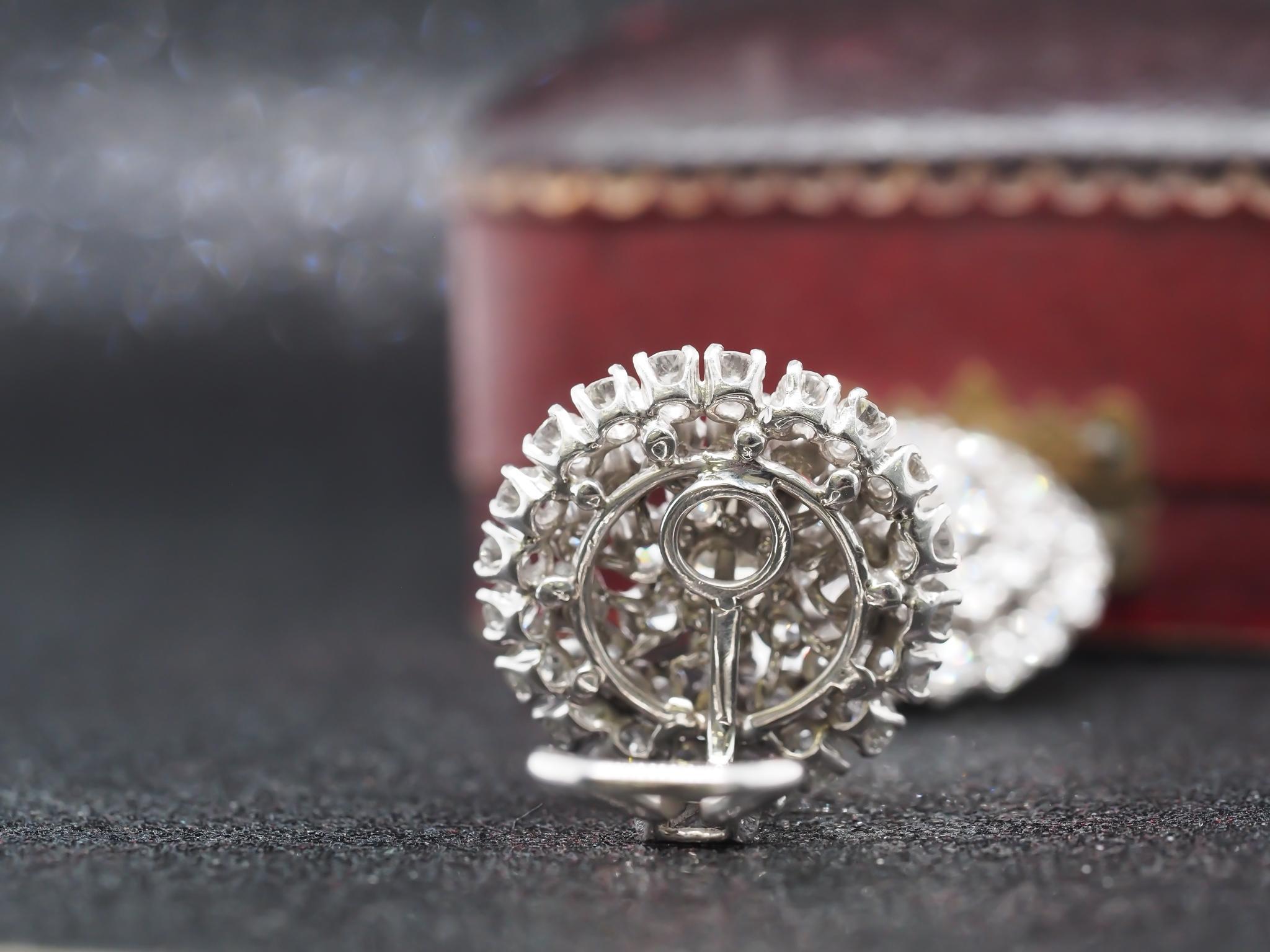 Women's Circa 1940s Platinum Old European Diamond Cluster Earrings - VHK#261a For Sale