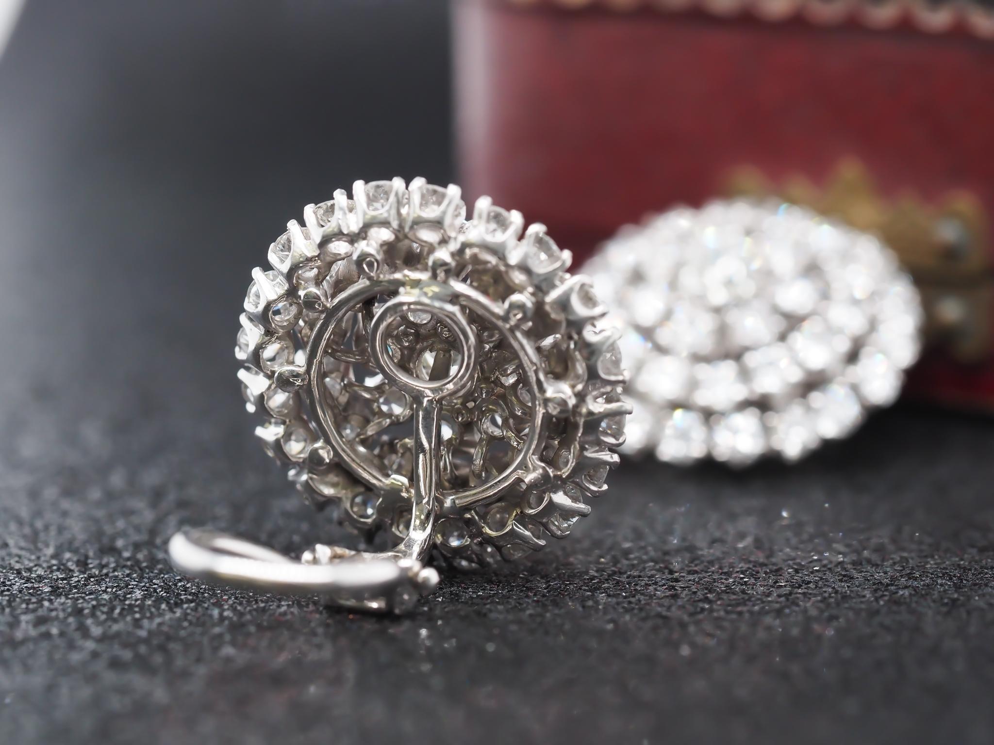 Circa 1940s Platinum Old European Diamond Cluster Earrings - VHK#261a For Sale 1