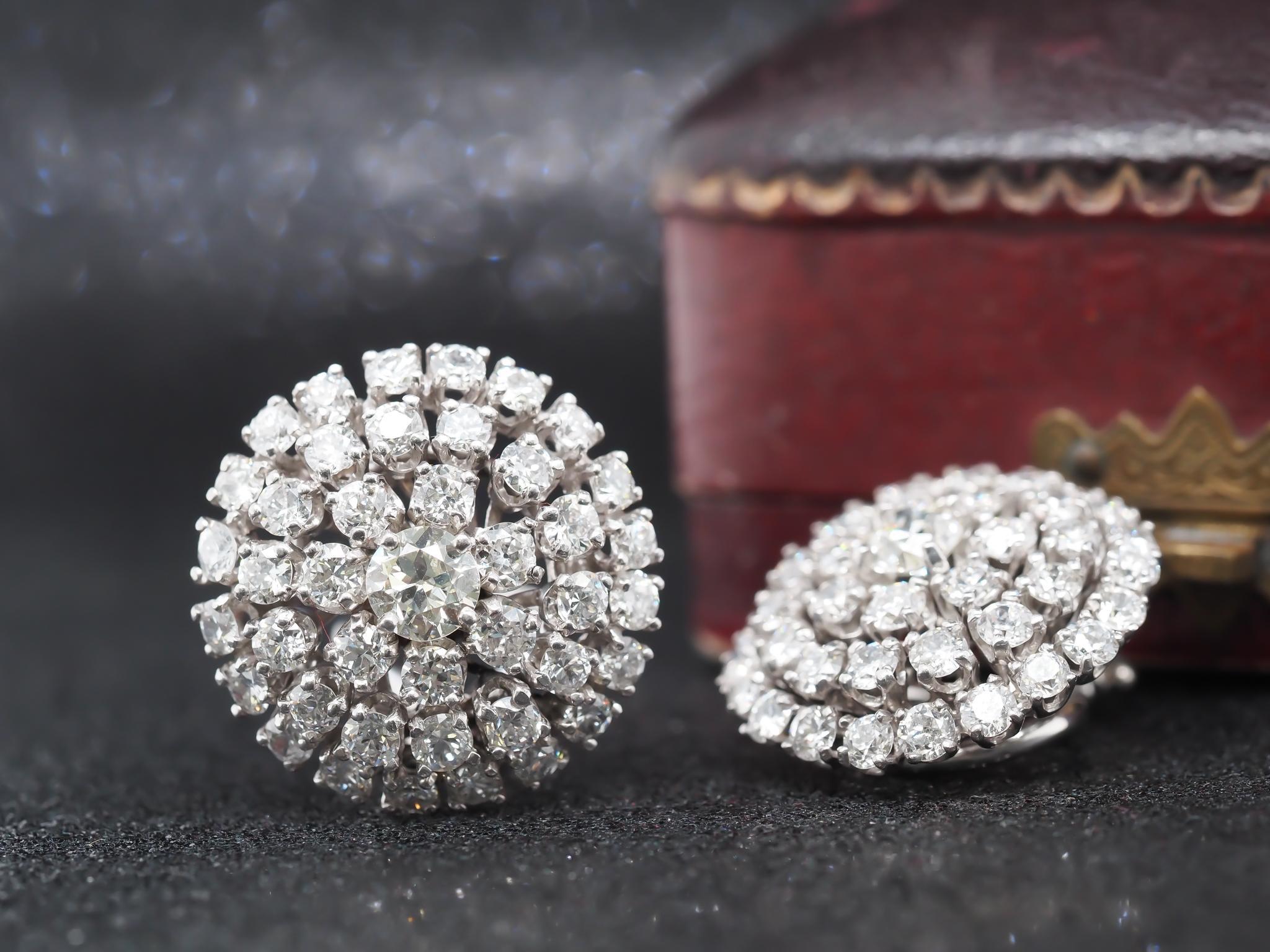 Circa 1940s Platinum Old European Diamond Cluster Earrings - VHK#261a For Sale 2