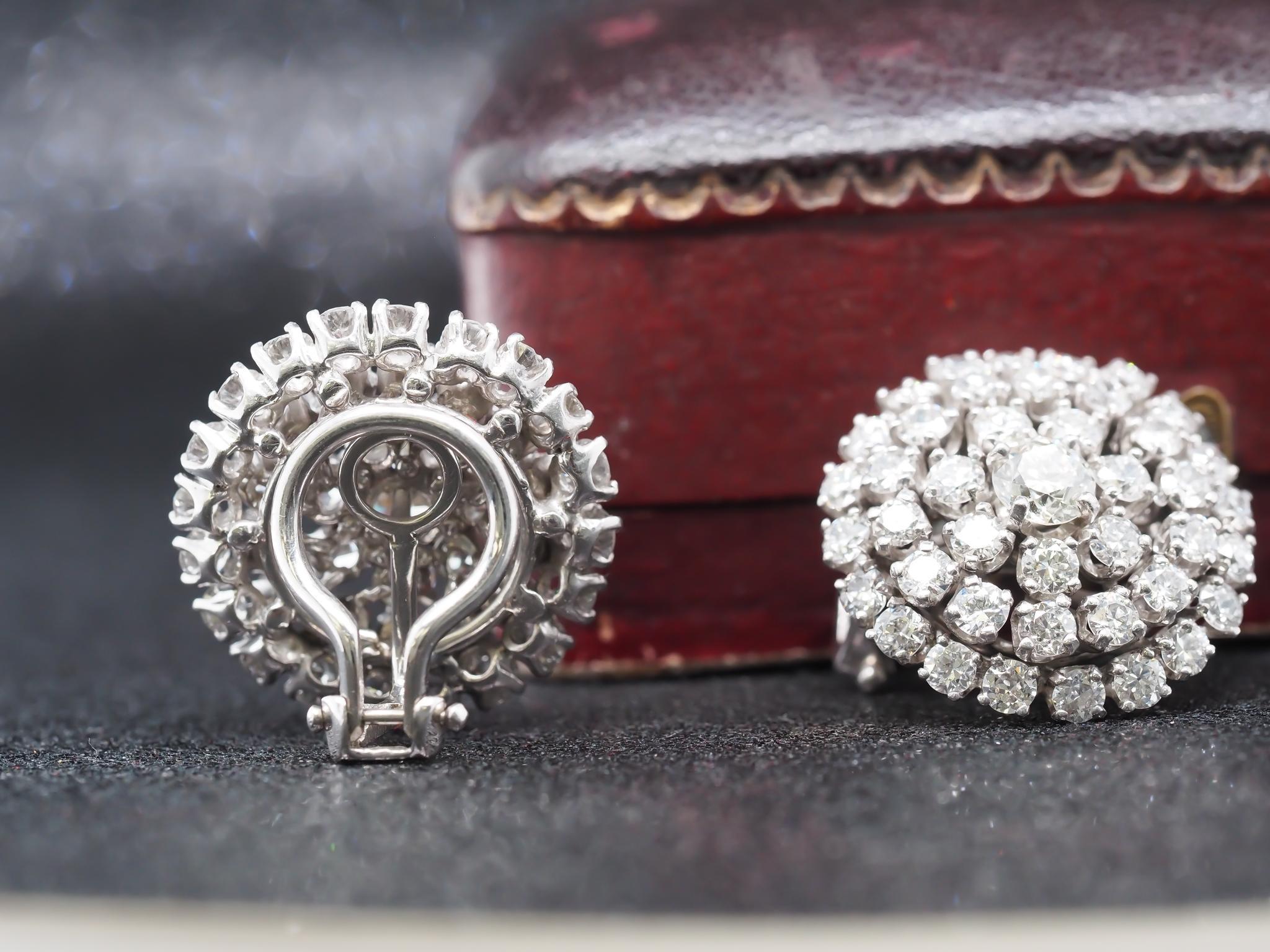 Circa 1940s Platinum Old European Diamond Cluster Earrings - VHK#261a For Sale 3