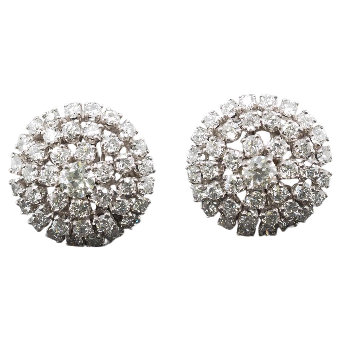 Circa 1940s Platinum Old European Diamond Cluster Earrings - VHK#261a For Sale