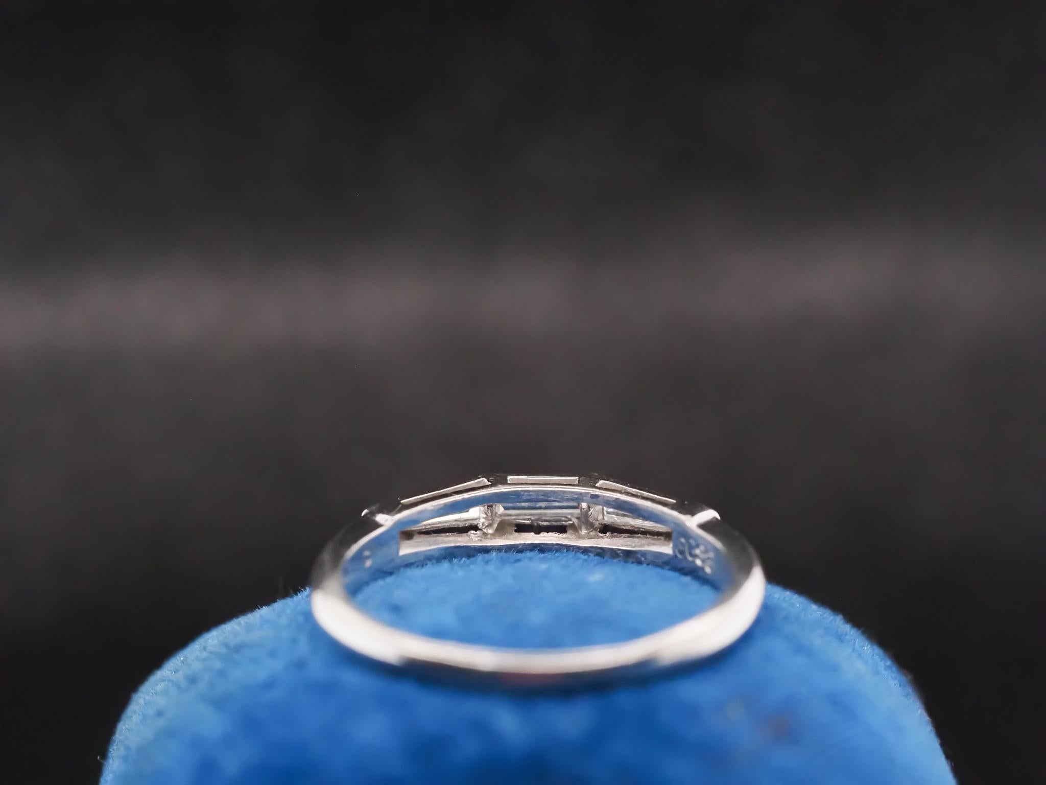Circa 1940s Platinum Vintage Baguete Diamond Band Ring For Sale 5