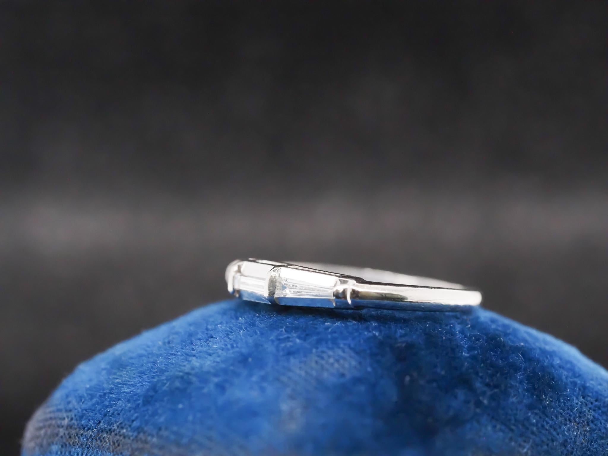 Circa 1940s Platinum Vintage Baguete Diamond Band Ring For Sale 6