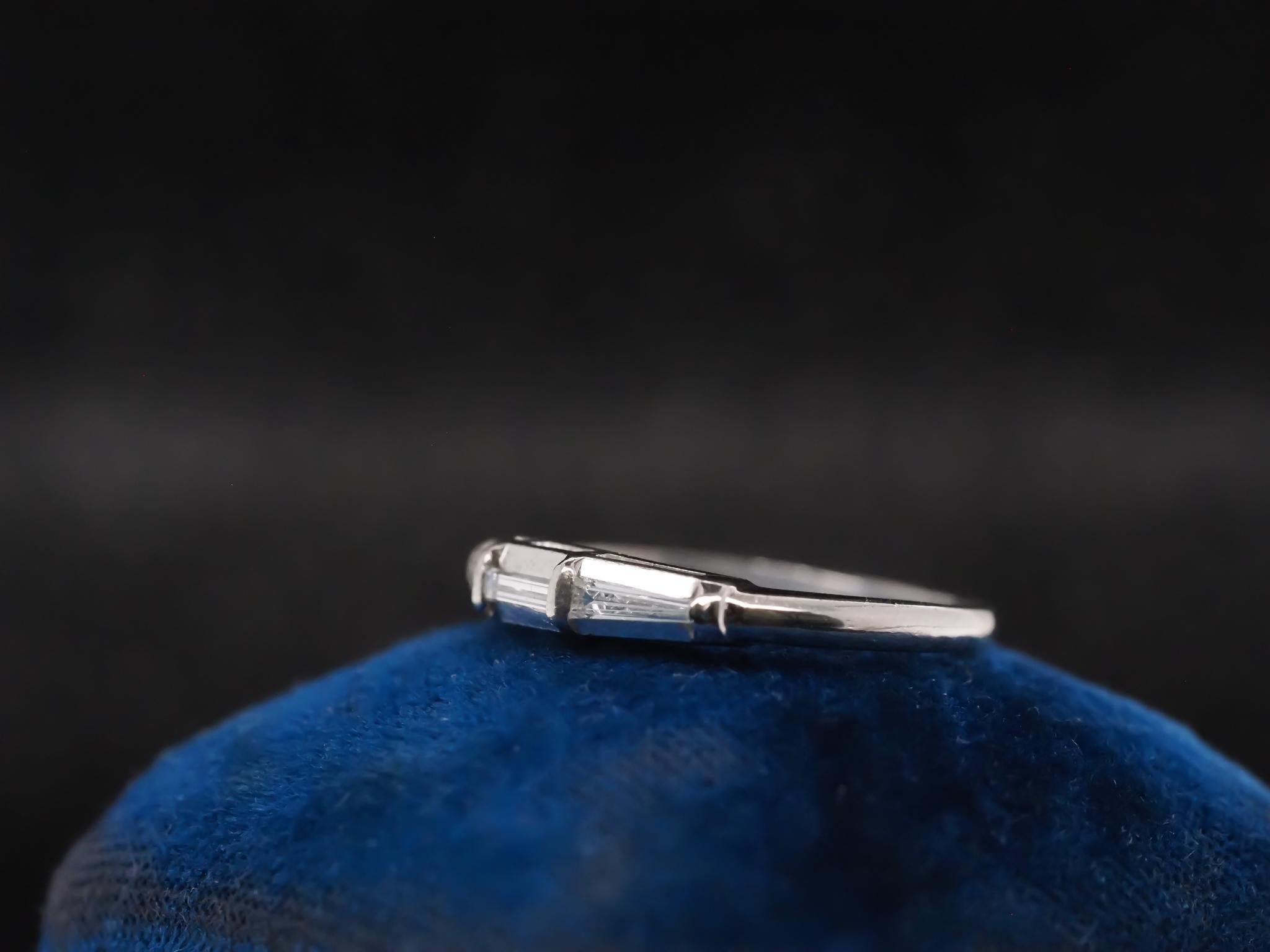 Circa 1940s Platinum Vintage Baguete Diamond Band Ring For Sale 7