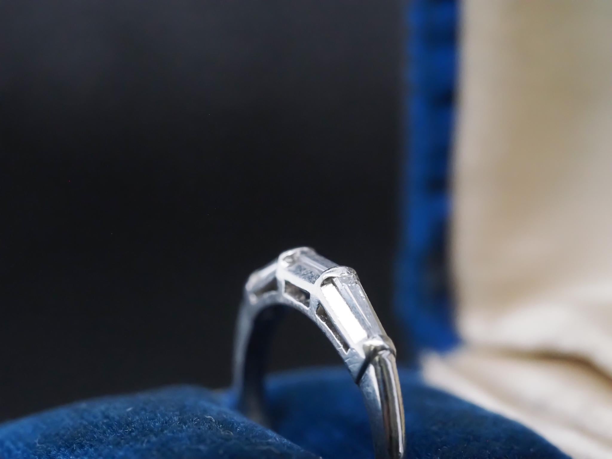 Baguette Cut Circa 1940s Platinum Vintage Baguete Diamond Band Ring For Sale