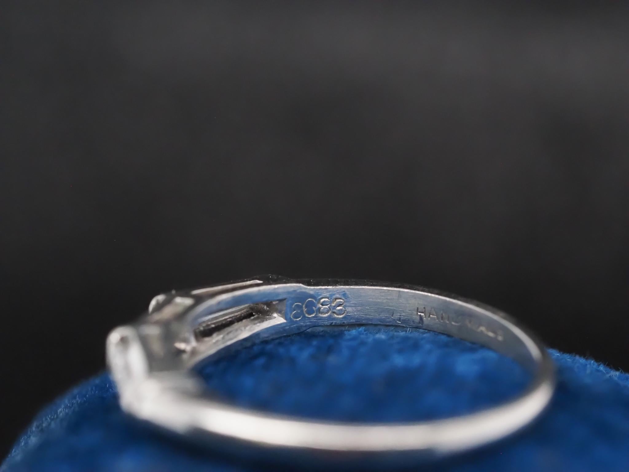 Circa 1940s Platinum Vintage Baguete Diamond Band Ring For Sale 3