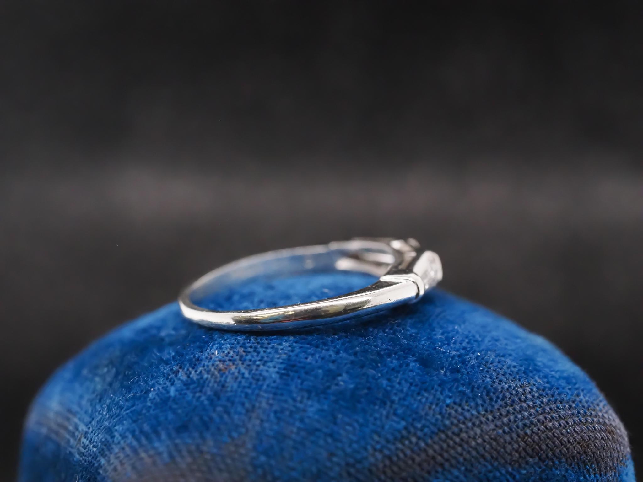 Circa 1940s Platinum Vintage Baguete Diamond Band Ring For Sale 4
