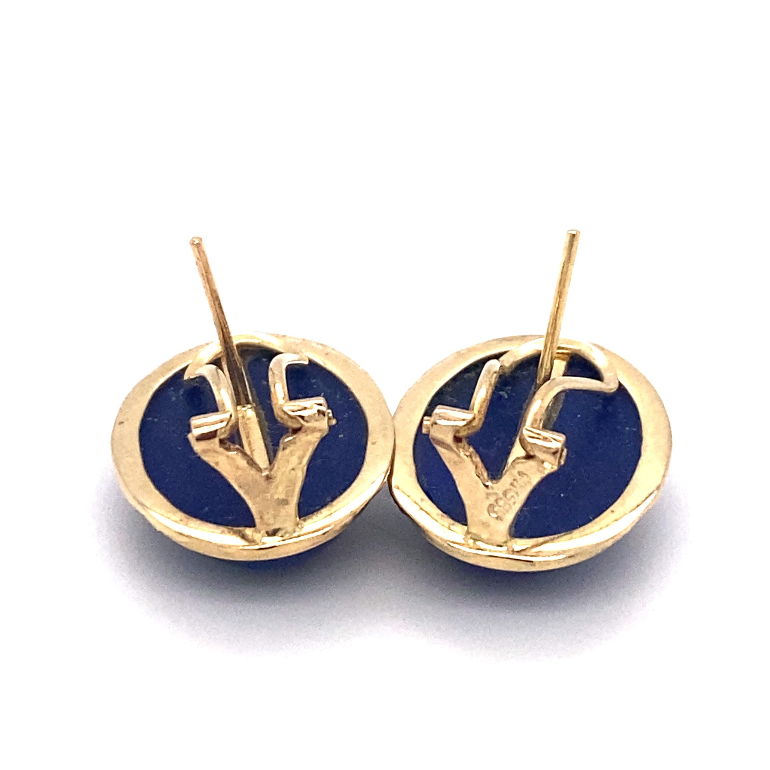 Women's Circa 1940s Polished Lapis Lazuli Cabochon Earrings in 14K Gold