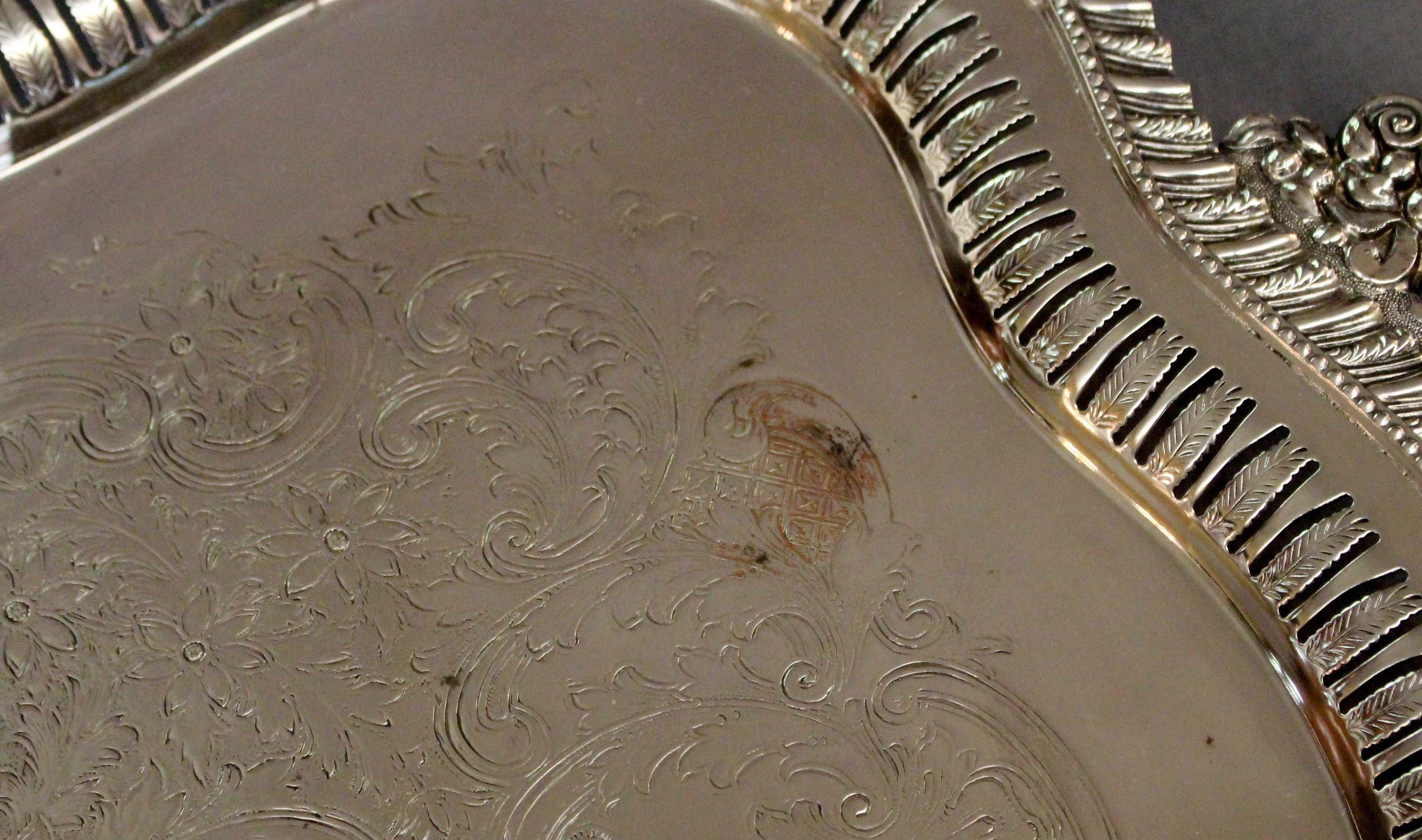 Rococo Circa 1940s Silver on Copper Tea Tray by the Crown Silver Co For Sale