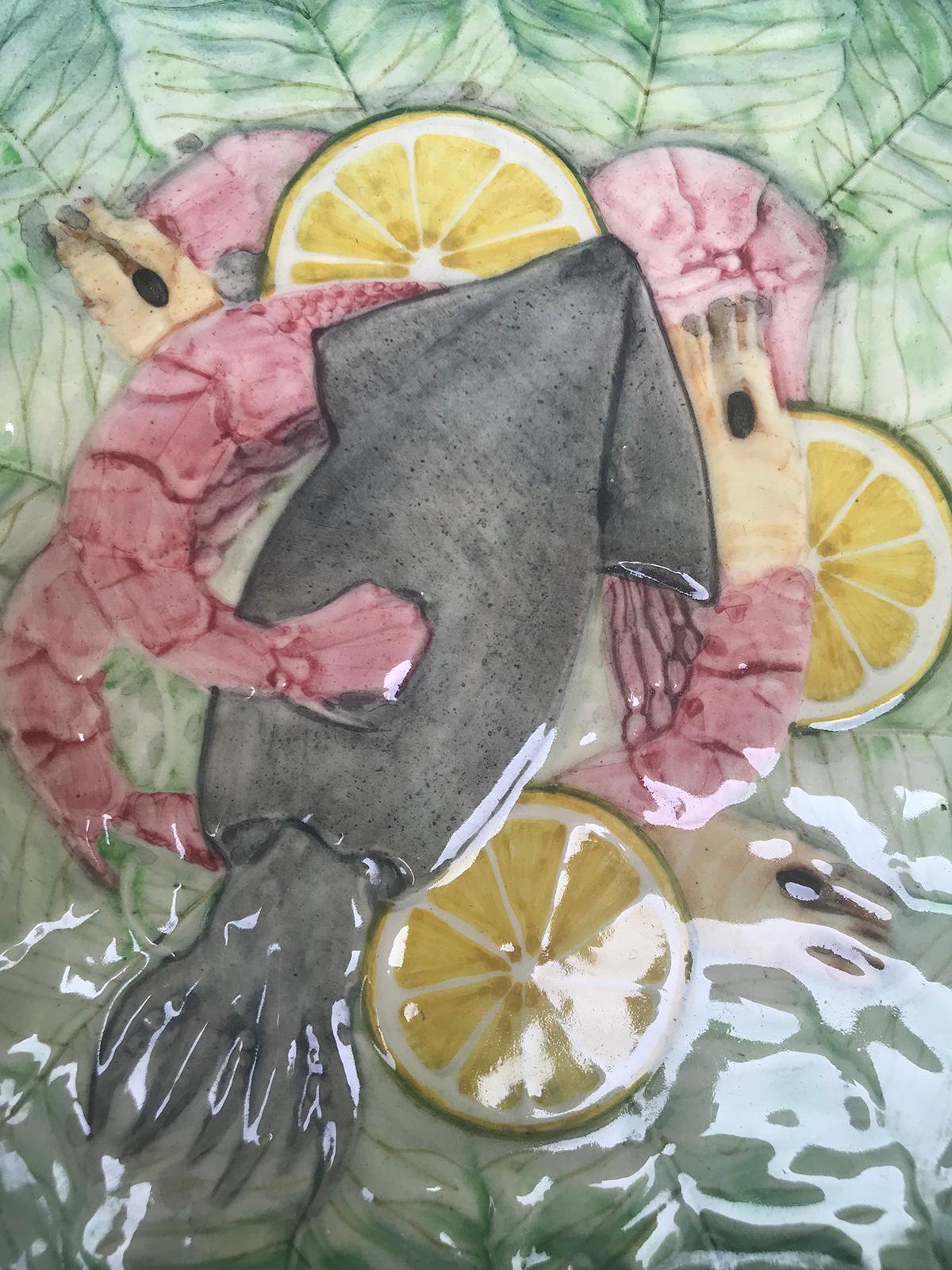 Mid-20th Century Spanish Goodfriend Majolica Sea Life Seafood Platter, Marked, circa 1940s For Sale