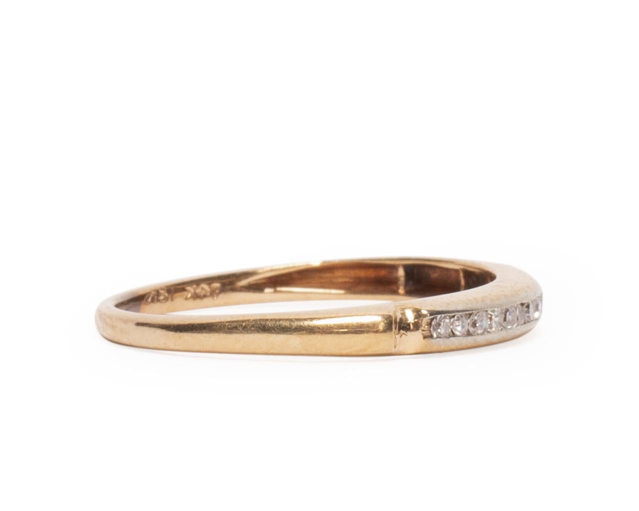 Vintage Art Deco 15 Diamond Channel 14 Karat Two-Tone Wedding Band, circa 1940s In Good Condition In Addison, TX