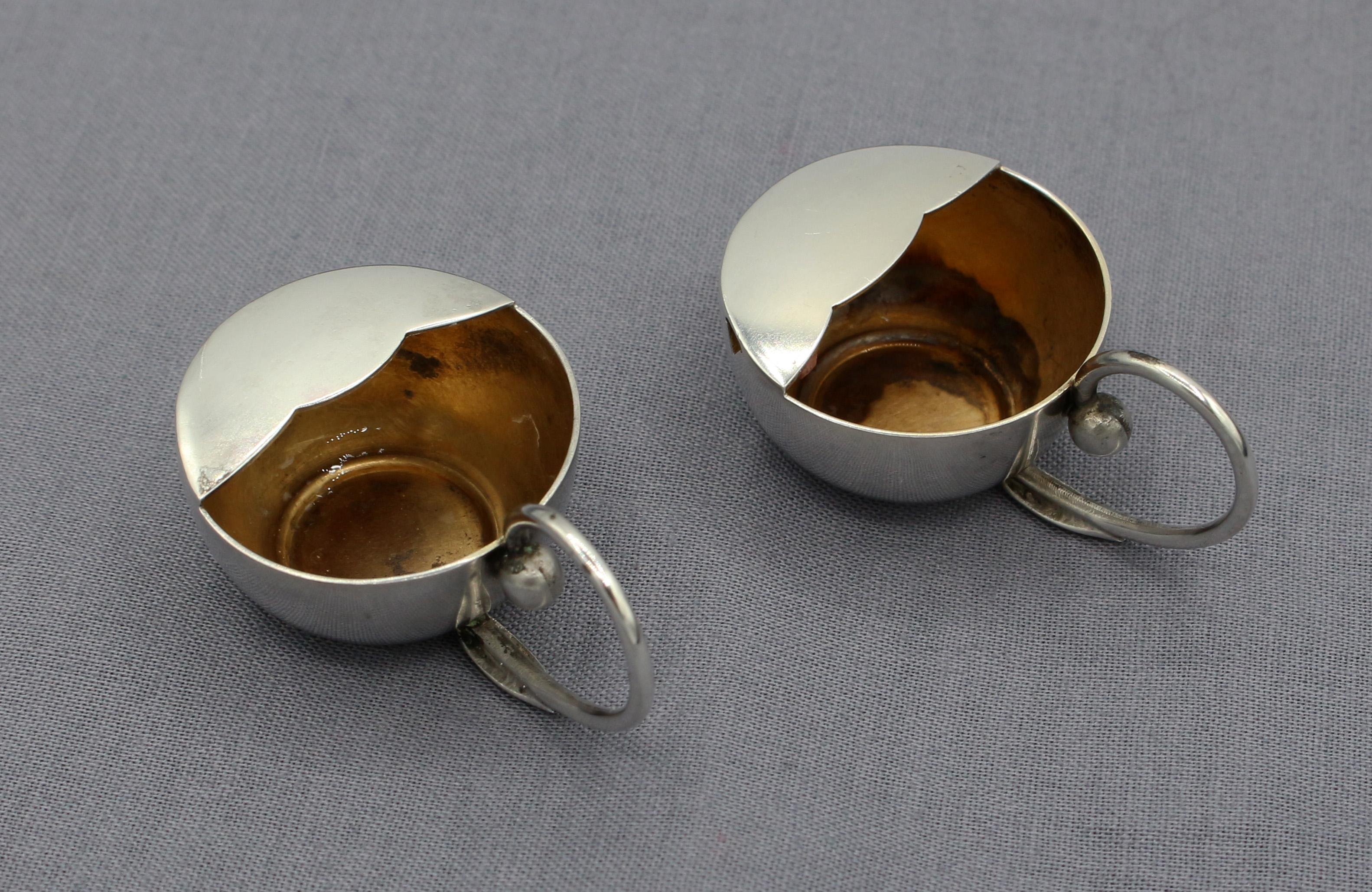 Mid-Century Modern Circa 1950-70 Pair of Sterling Salt Cups For Sale