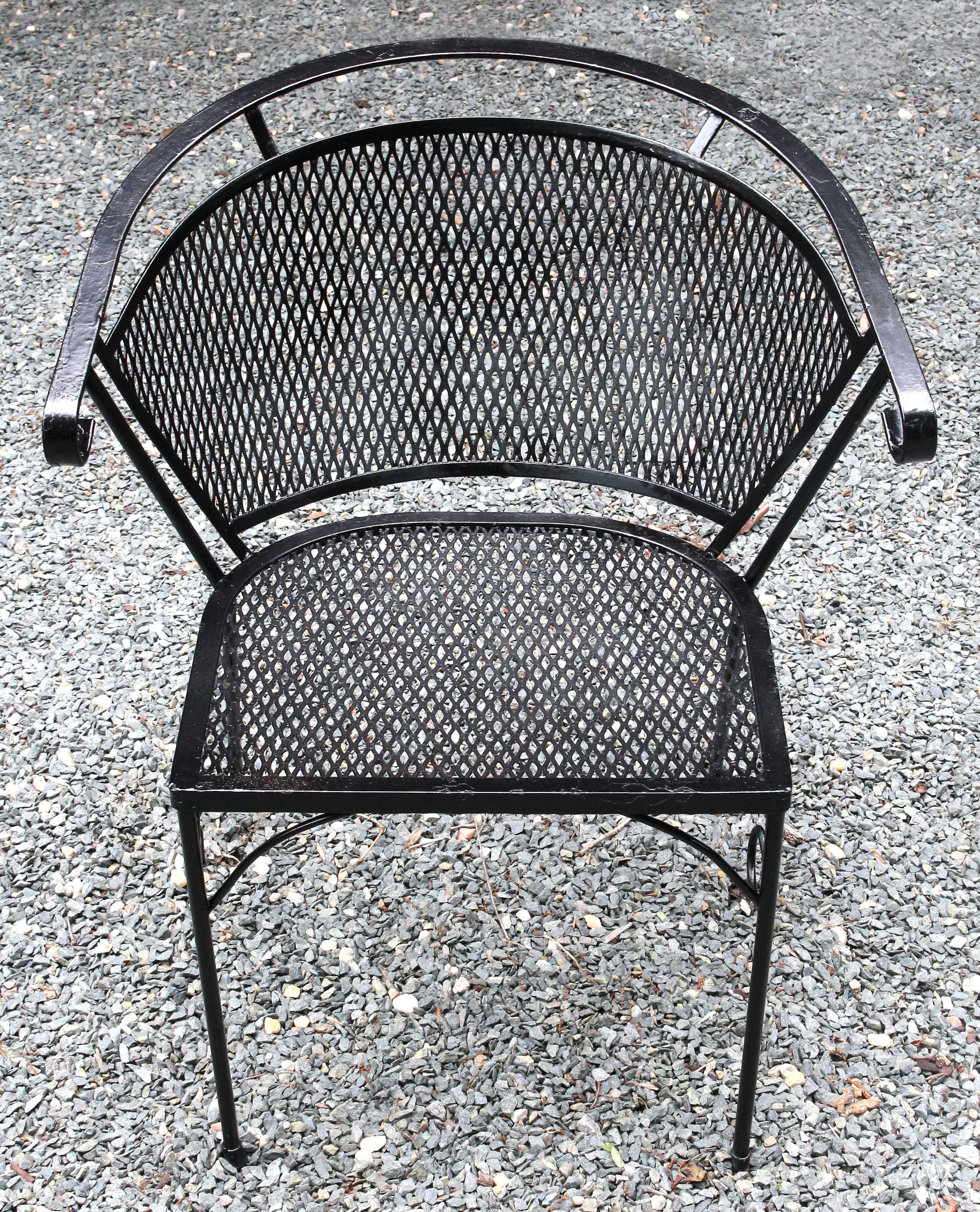 American Circa 1950-70 Wrought Iron Outdoor Table & Four Arm Chairs For Sale