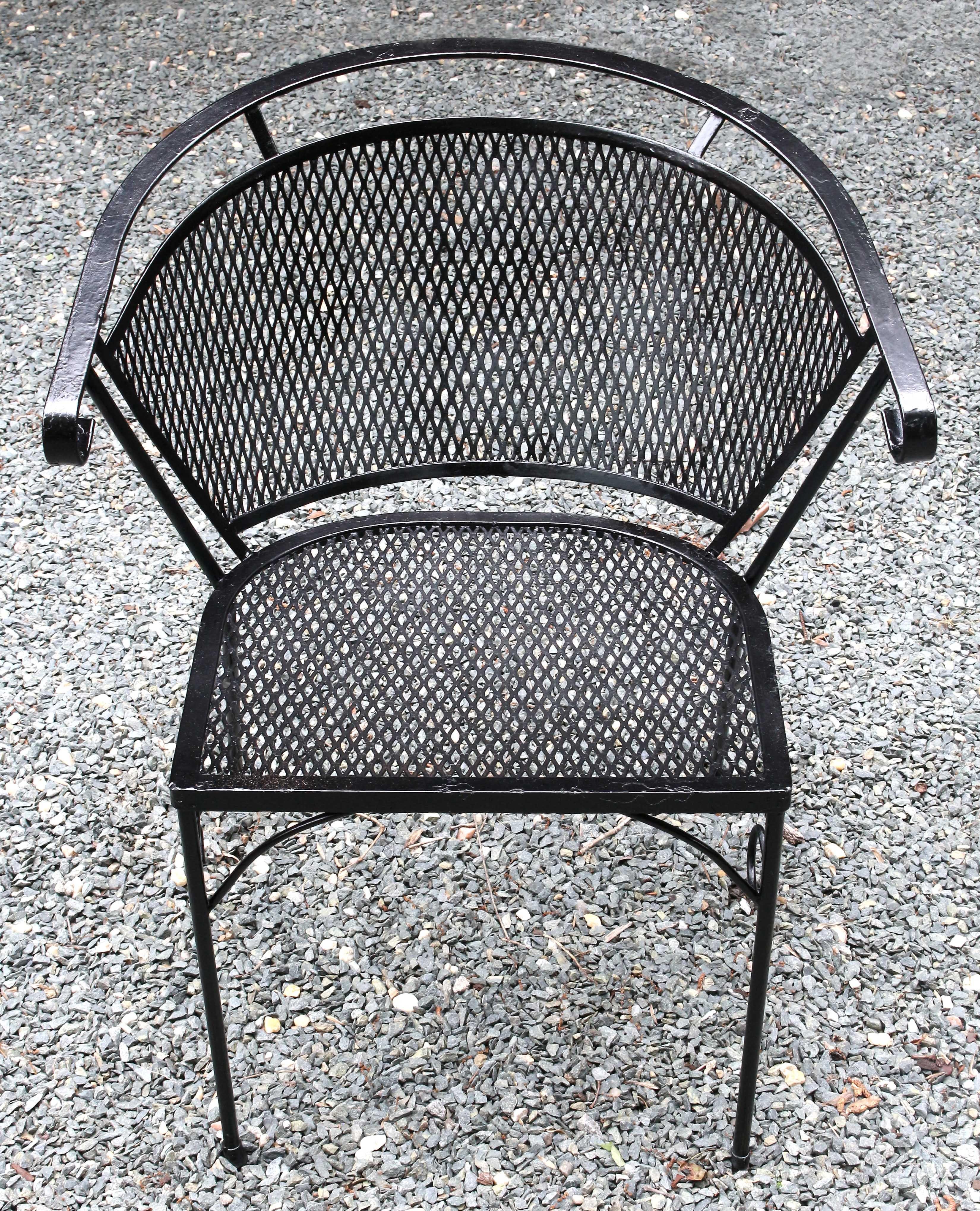 American Circa 1950-70 Wrought Iron Outdoor Table & Four Arm Chairs