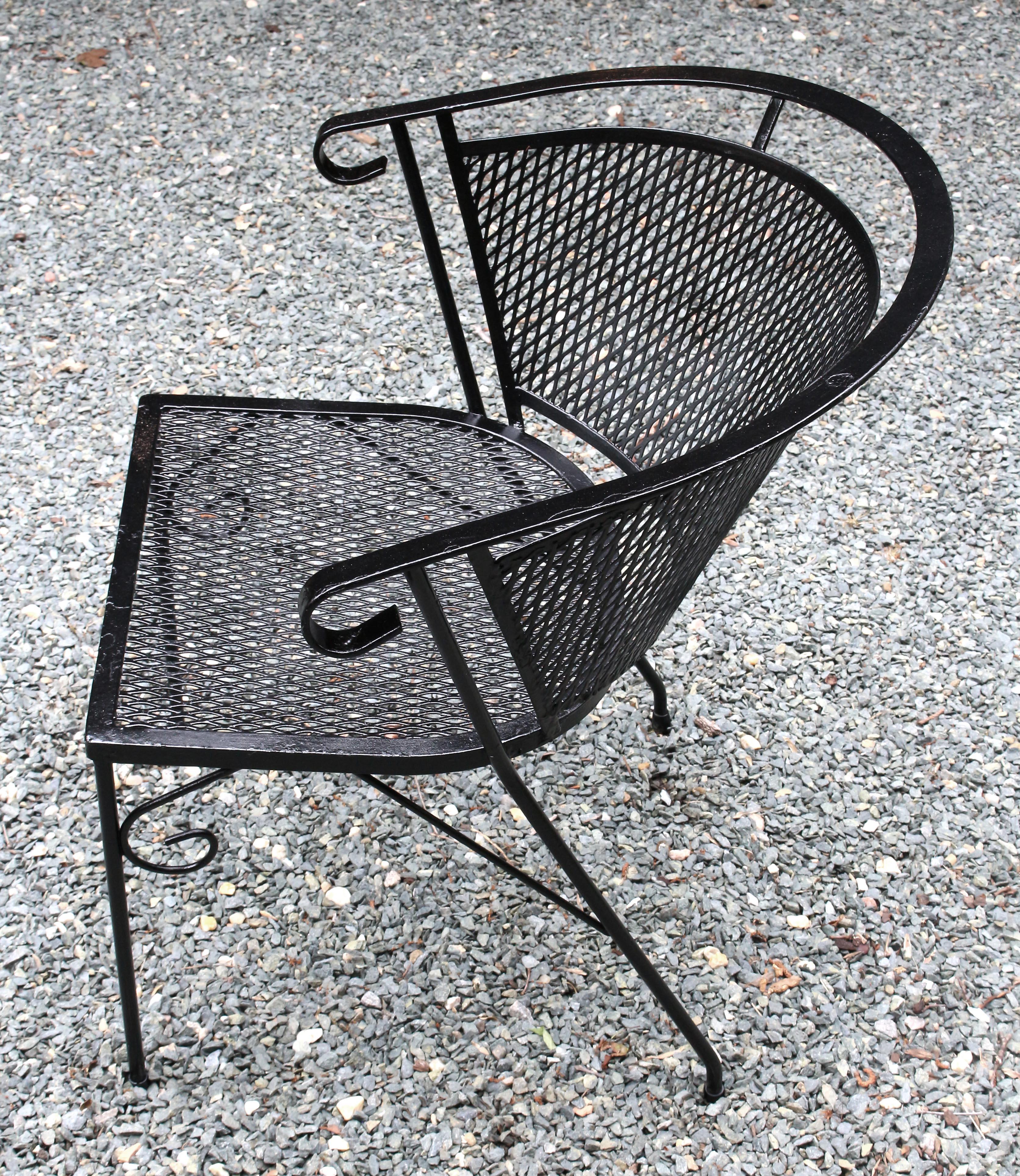 Painted Circa 1950-70 Wrought Iron Outdoor Table & Four Arm Chairs For Sale