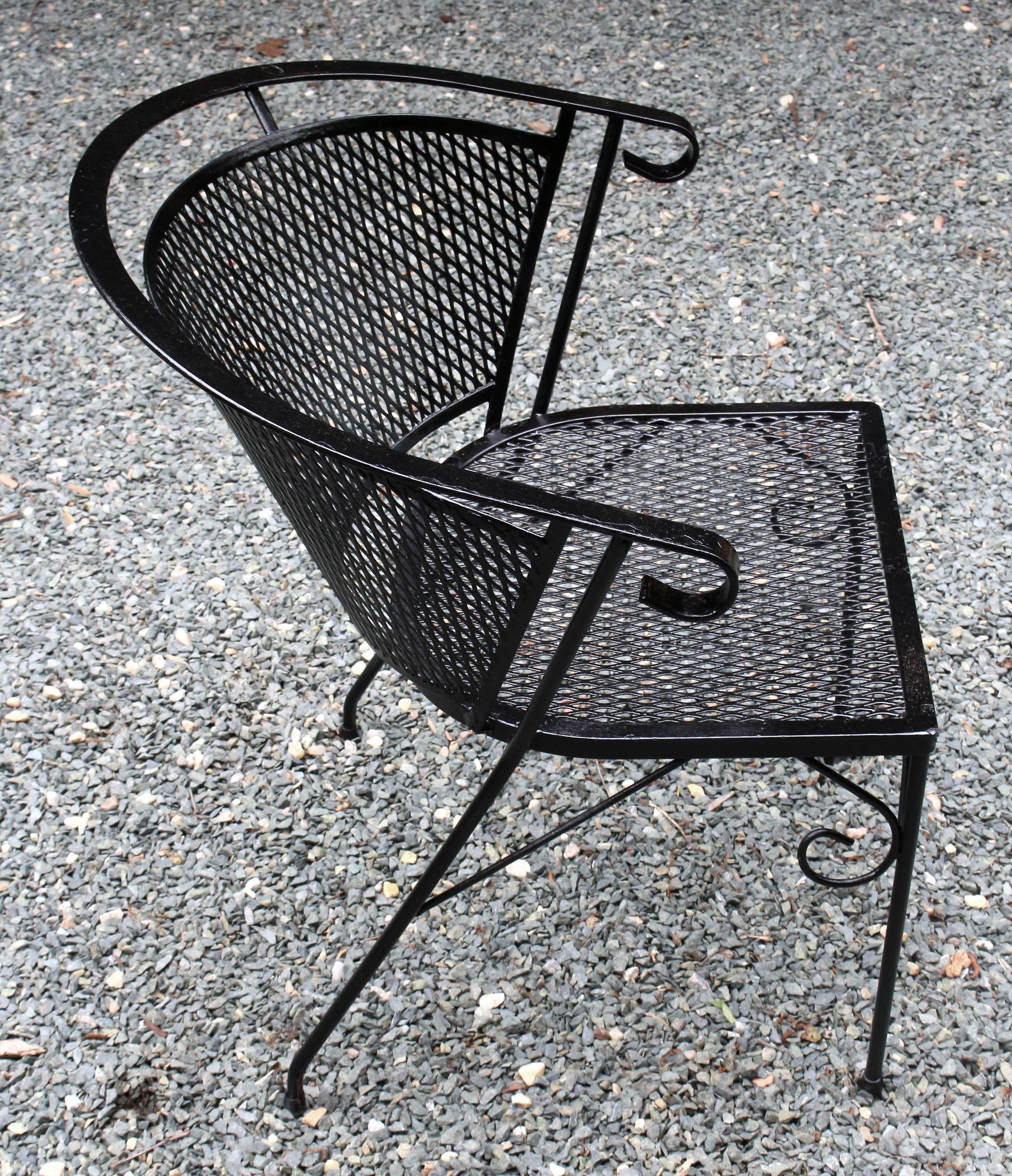 20th Century Circa 1950-70 Wrought Iron Outdoor Table & Four Arm Chairs For Sale
