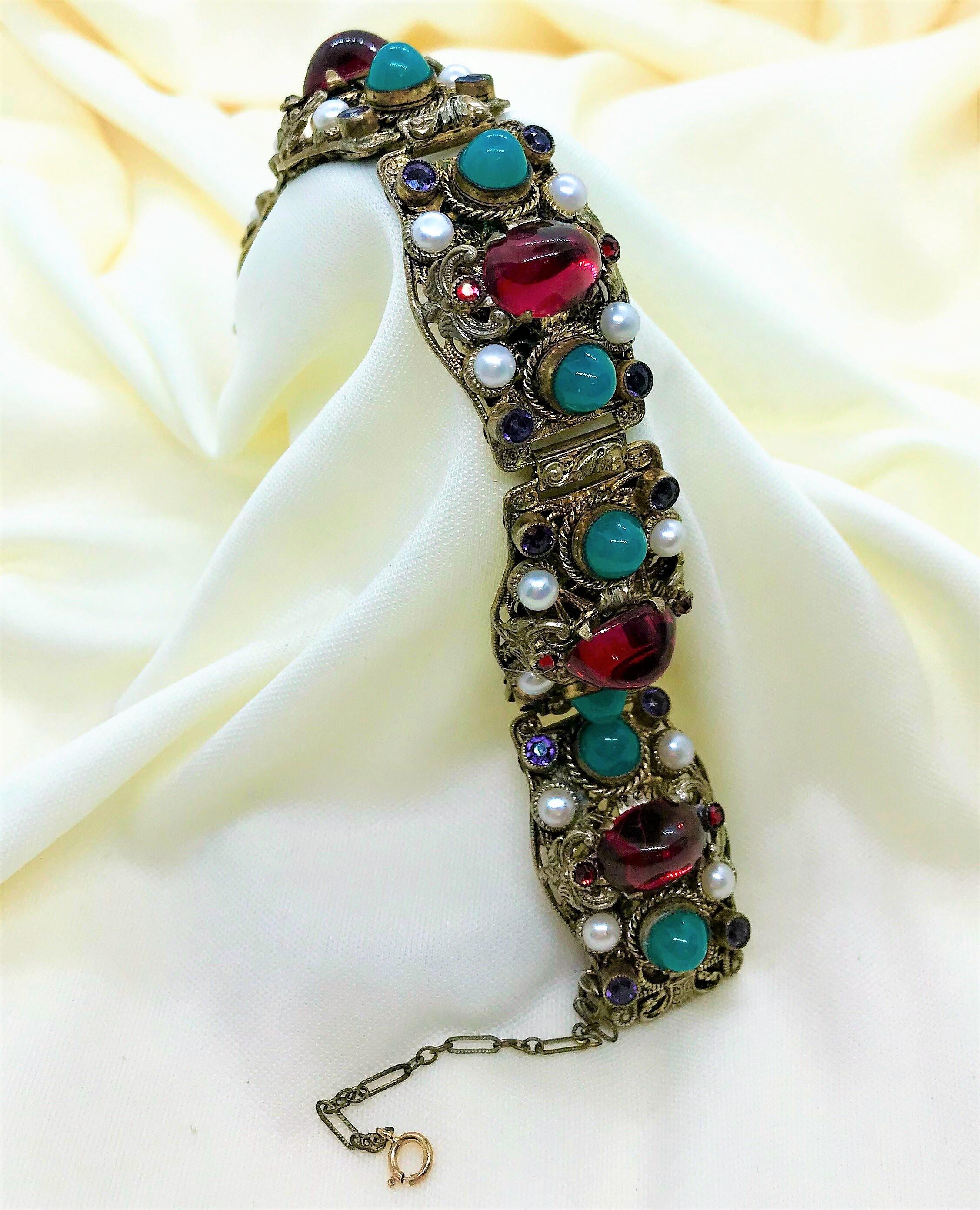 Circa 1950 Austro Hungarian Revival Jeweled Bracelet  In Good Condition For Sale In Long Beach, CA