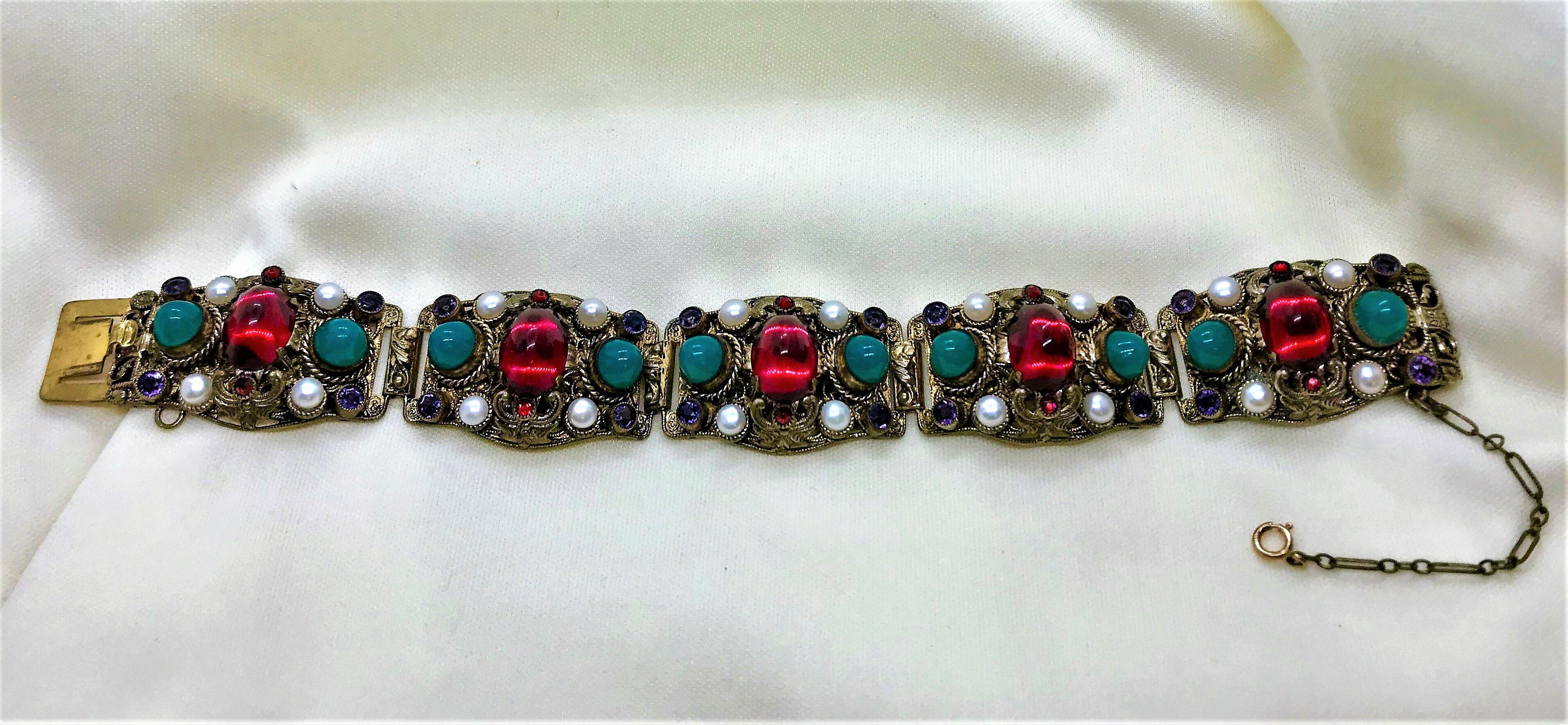 Women's Circa 1950 Austro Hungarian Revival Jeweled Bracelet  For Sale