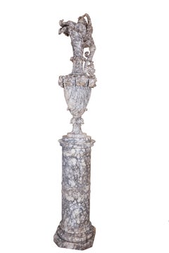 Italian Carved Alabaster on Column Pair of Vases, circa 1950