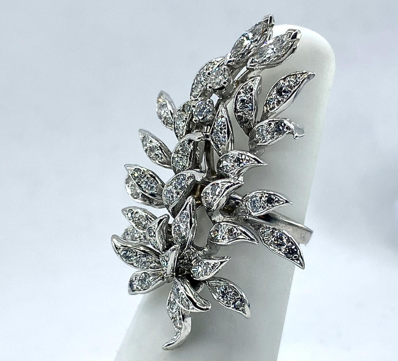 Leafy 1970s Cocktail Ring in White Gold with 1 Carat Full- & Single-Cut Diamonds 7