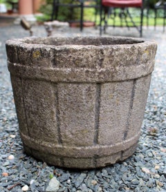 Circa 1950 Pair of English Cast Stone Barrel Form Planters