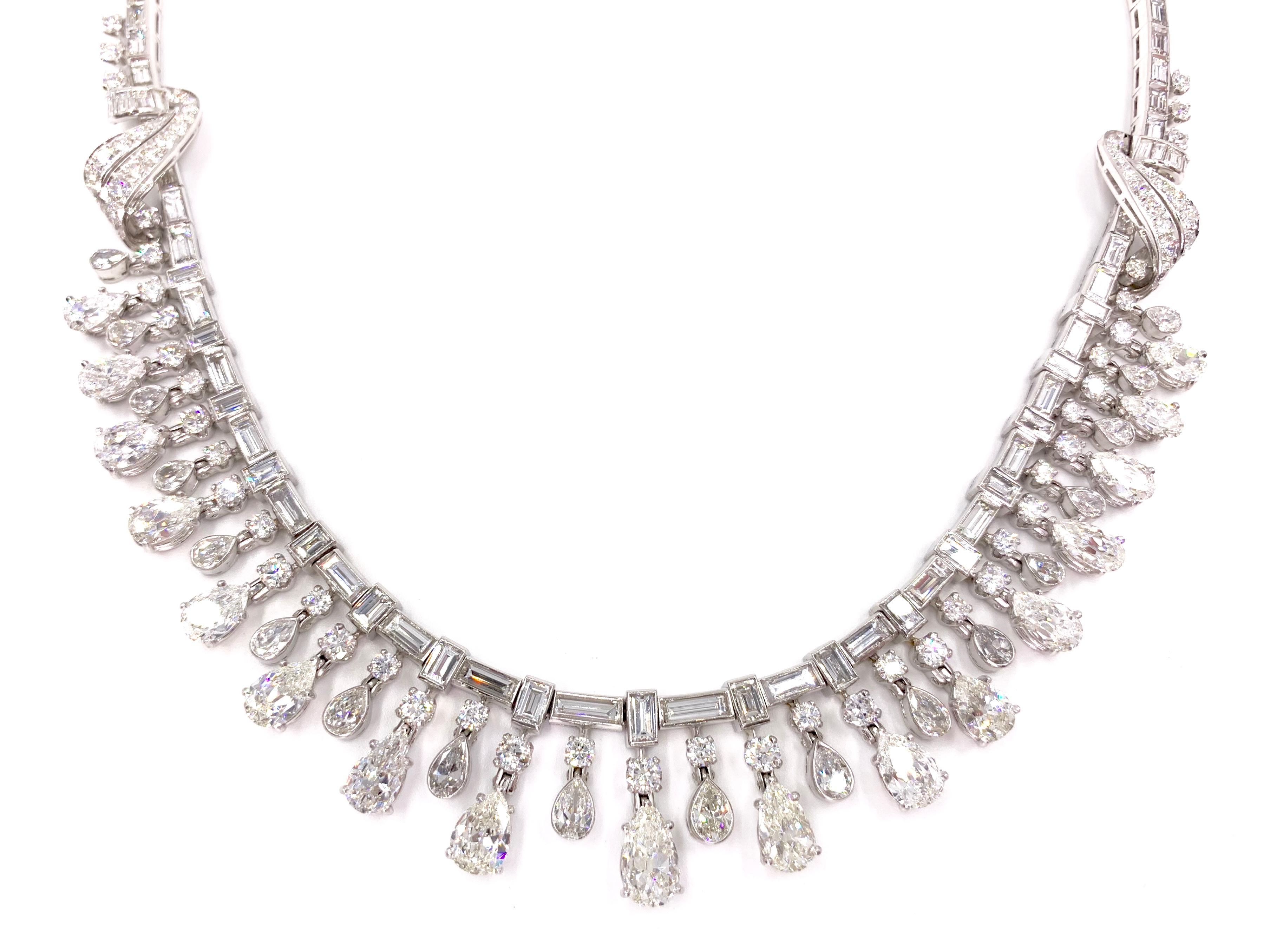 Women's Platinum and Diamond Necklace Approximately 43 Carat Total Weight, circa 1950 For Sale